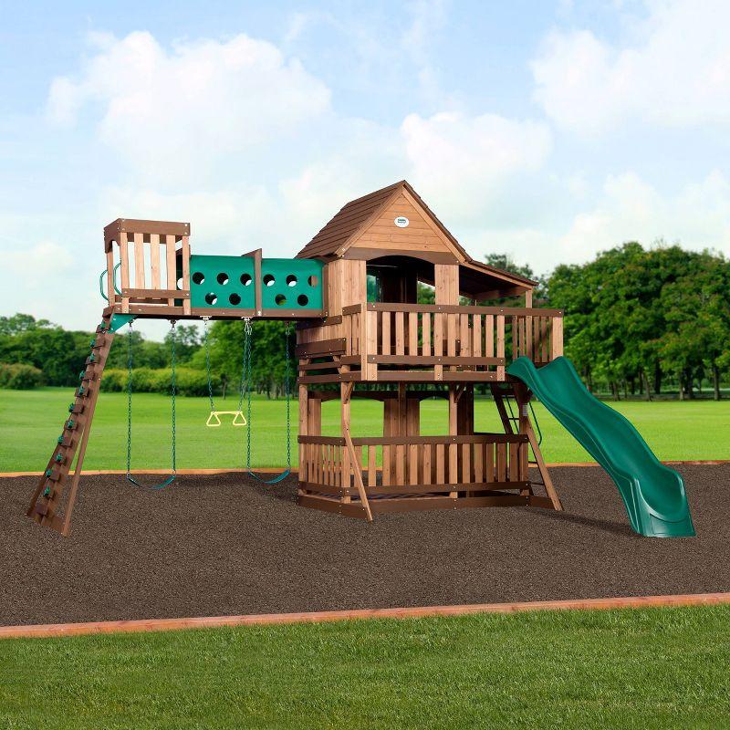 Backyard Discovery Backyard Discovery Woodridge Elite Cedar Wood Swing Set with Wave Slide, Clubhouse, Crawl Tunnel, and Crow's Nest