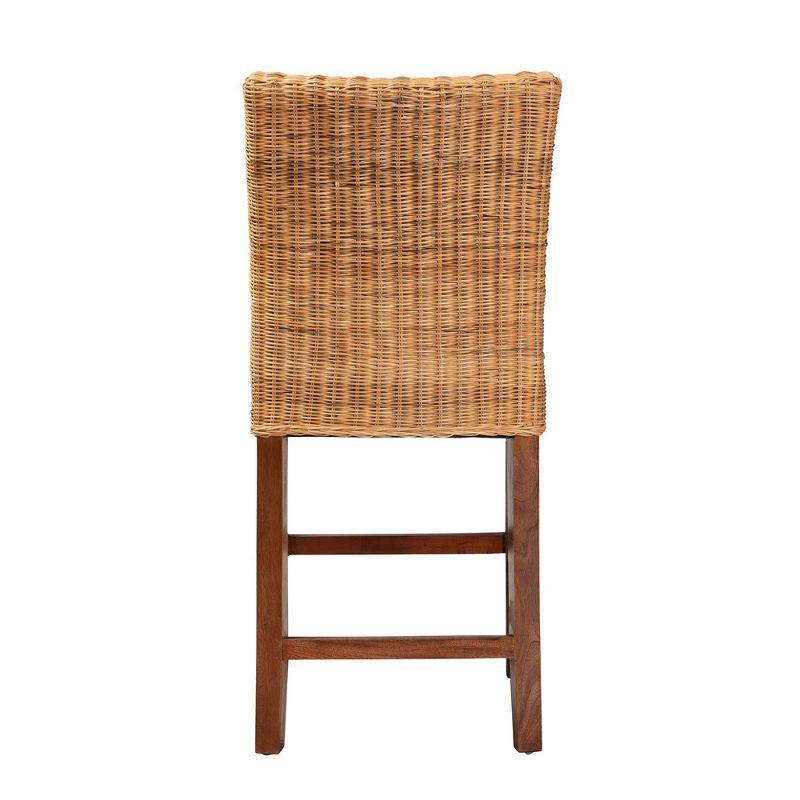 Racquel Mahogany Wood and Rattan Counter Stool in Walnut Brown