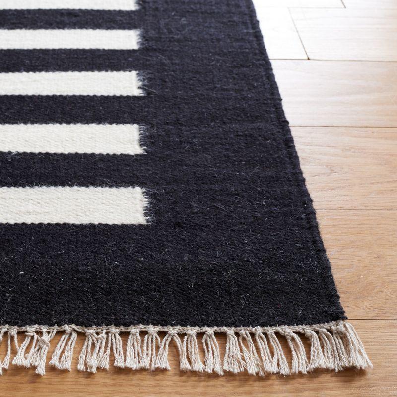 Boho Chic Beige & Black Striped Wool 4' x 6' Handmade Area Rug