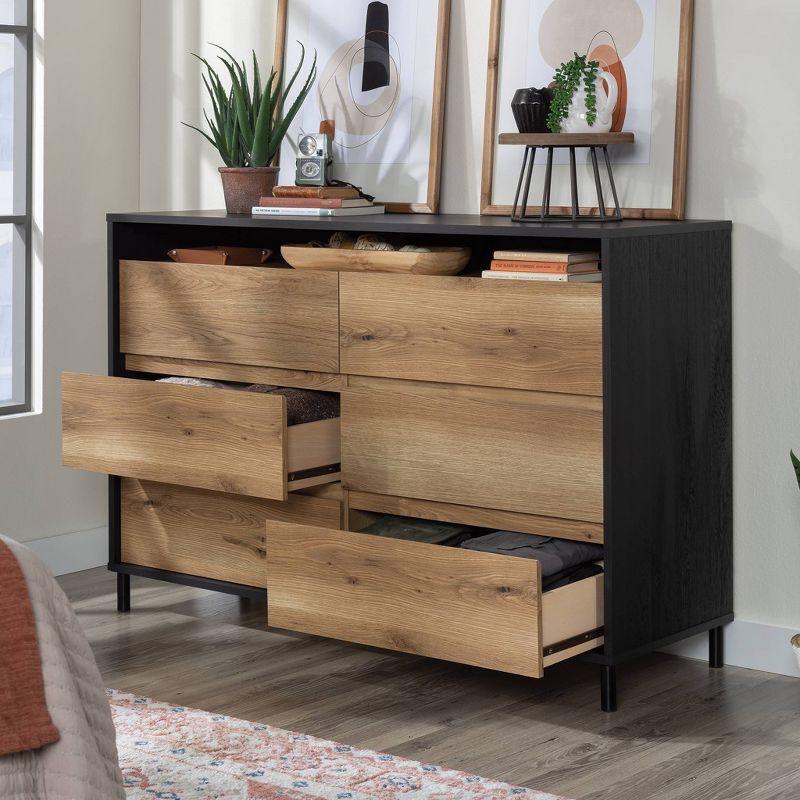 Raven Oak and Timber 6-Drawer Modern Dresser with Metal Accents