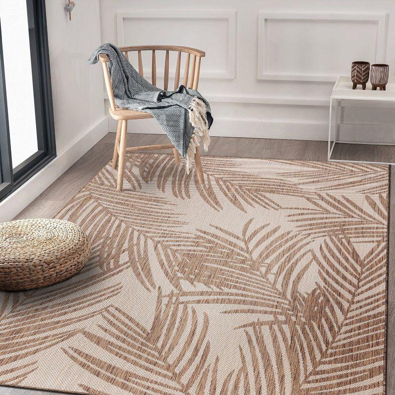 World Rug Gallery Contemporary Distressed Leaves Textured Flat Weave Indoor/Outdoor Area Rug - BROWN 7'10"X10'