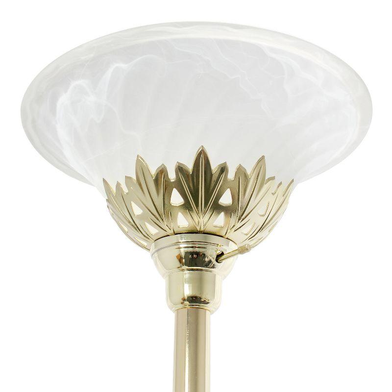 Elegant Gold Iron Floor Lamp with Scalloped Glass Shades