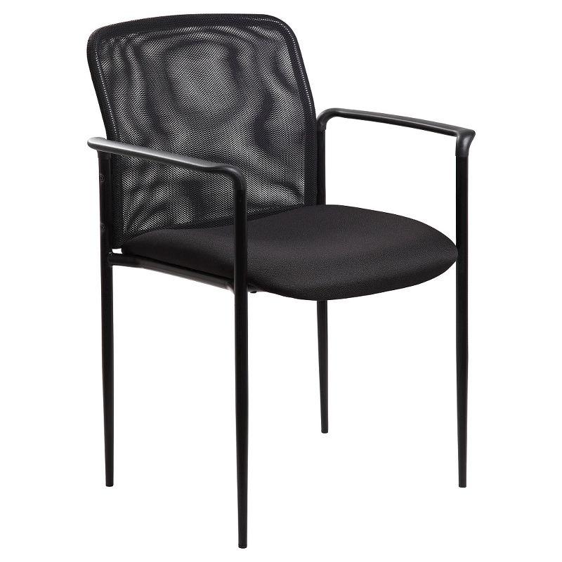 Sleek Black Mesh Guest Chair with Fixed Arms and Metal Frame