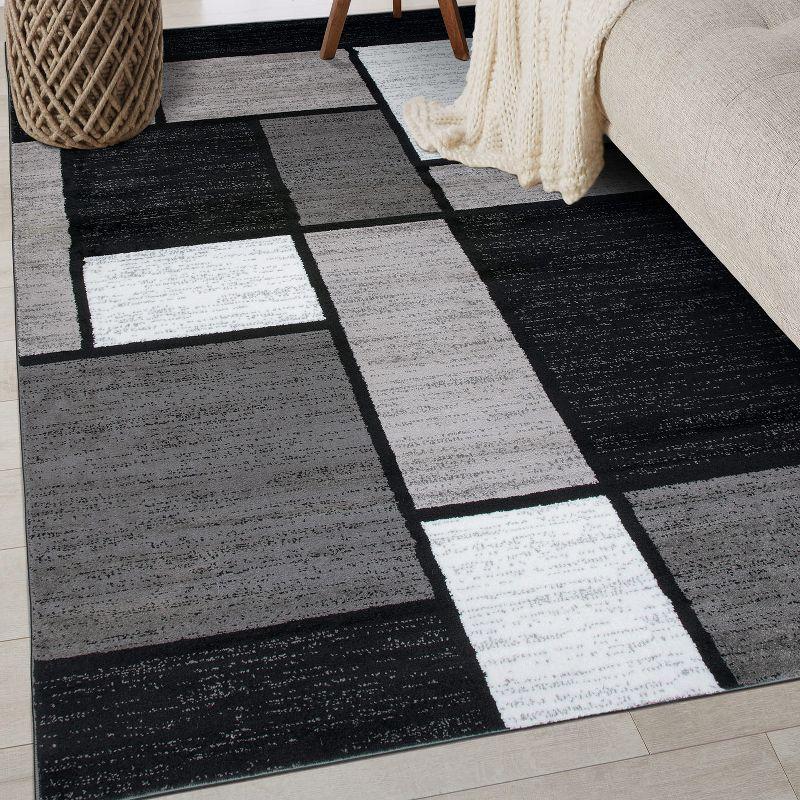 World Rug Gallery Contemporary Modern Boxed Color Block Gray 7'10"x10'2" Area Rug