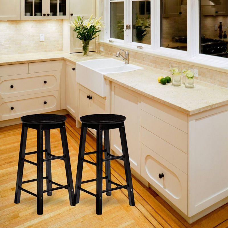 Black 29-Inch Adjustable Backless Wood Counter Stool