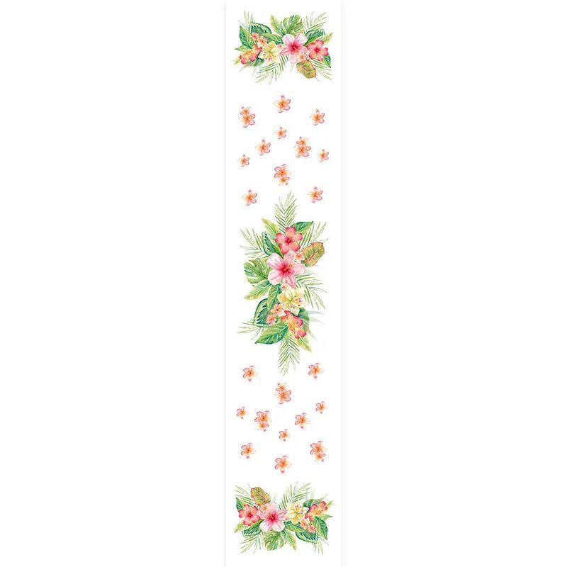 Tropical Floral Polyester Table Runner with Pink and Green Accents