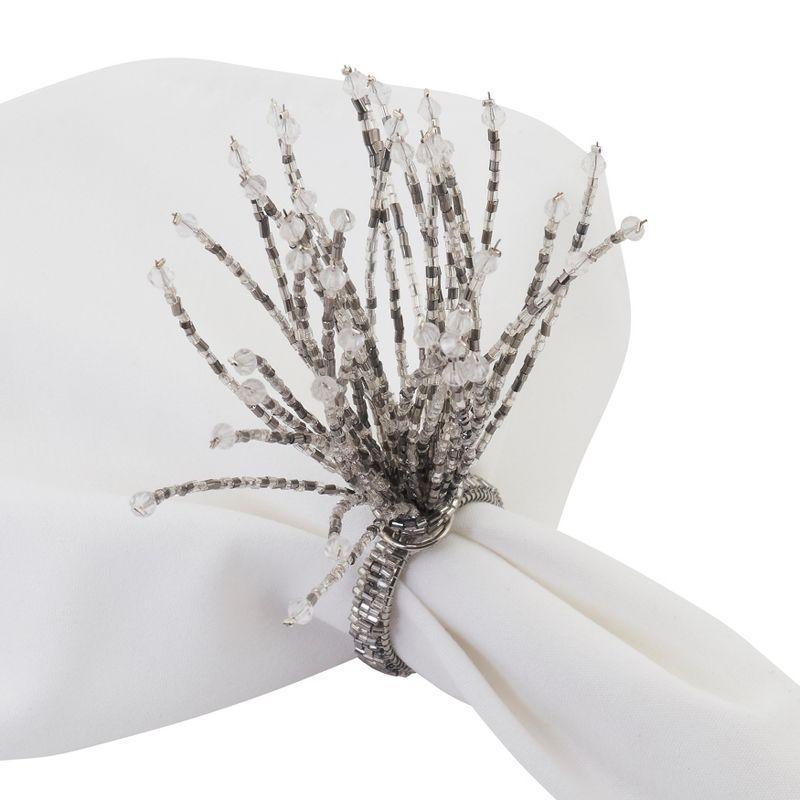 Saro Lifestyle Beaded Burst Design Napkin Rings (Set of 4), Silver