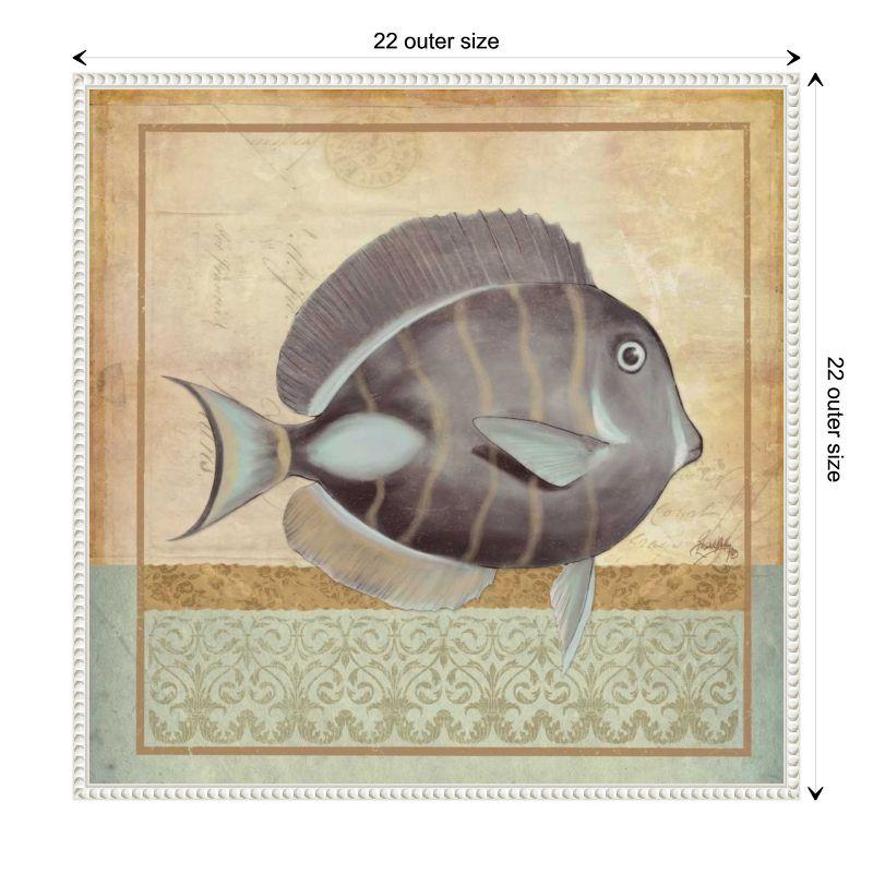 Vintage Fish II Coastal Canvas Wall Art with White Frame