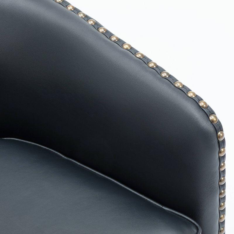 Midnight Blue Faux Leather Transitional Barrel Swivel Accent Chair