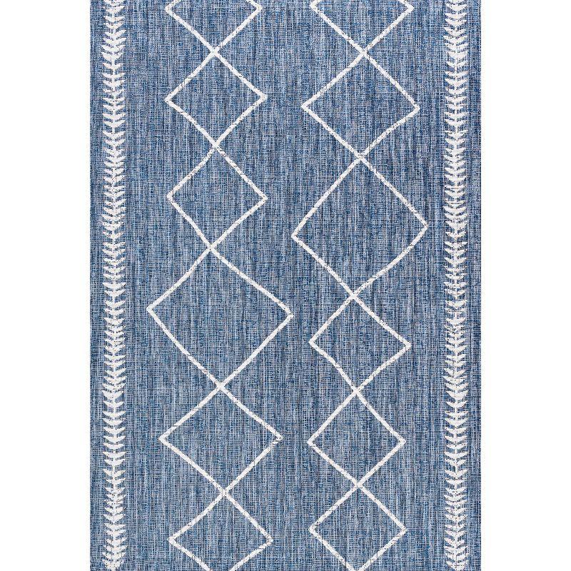 4'x6' Derya  Diamond Trellis Indoor/Outdoor Area Rug, Blue/Ivory - JONATHAN Y