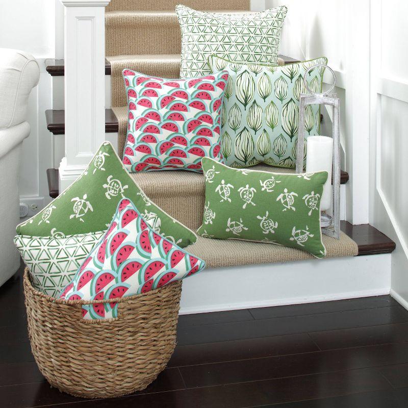 Tropical Leaf Verte Geometric Cotton Reversible Throw Pillow