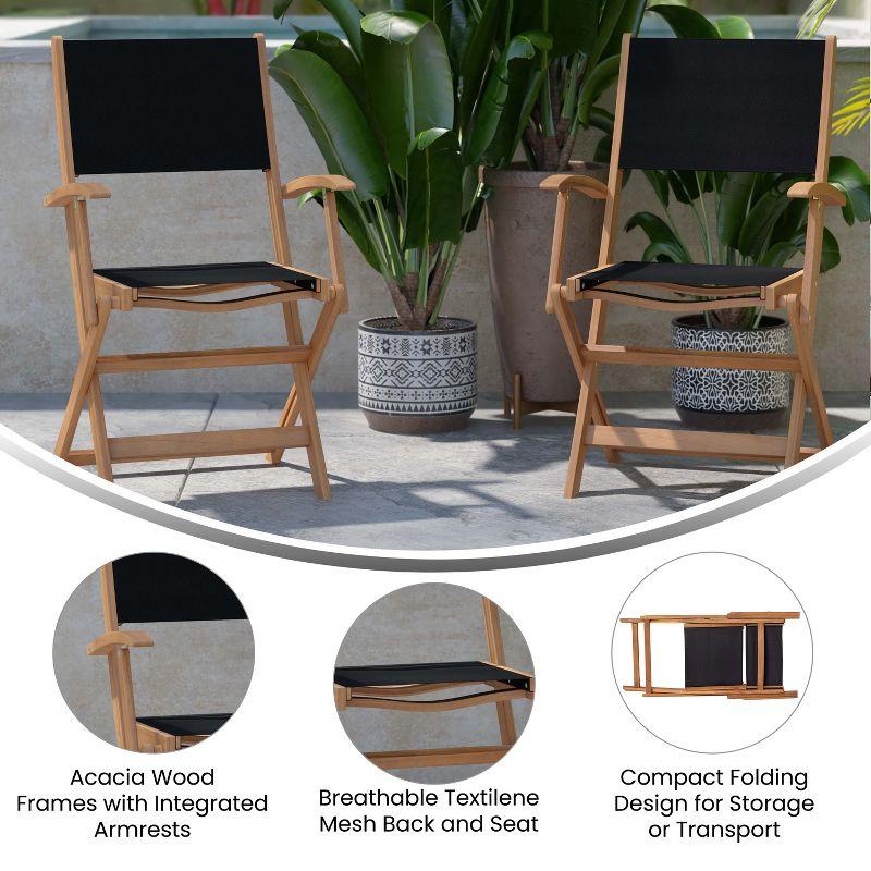 Flash Furniture 2PK All-Weather Acacia Wood and Mesh Folding Bistro Armchairs - Natural/Black