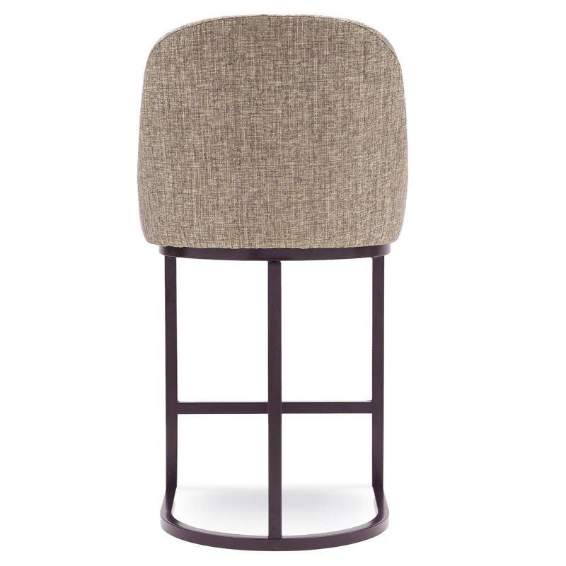 Leick Home Set of 2 Barrelback Counter Height Barstool with Metal Base Espresso/Gray Linen: Upholstered, Steel Legs, Modern Style