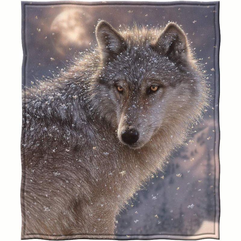 Lone Wolf Gray Fleece Hooded Kids Blanket