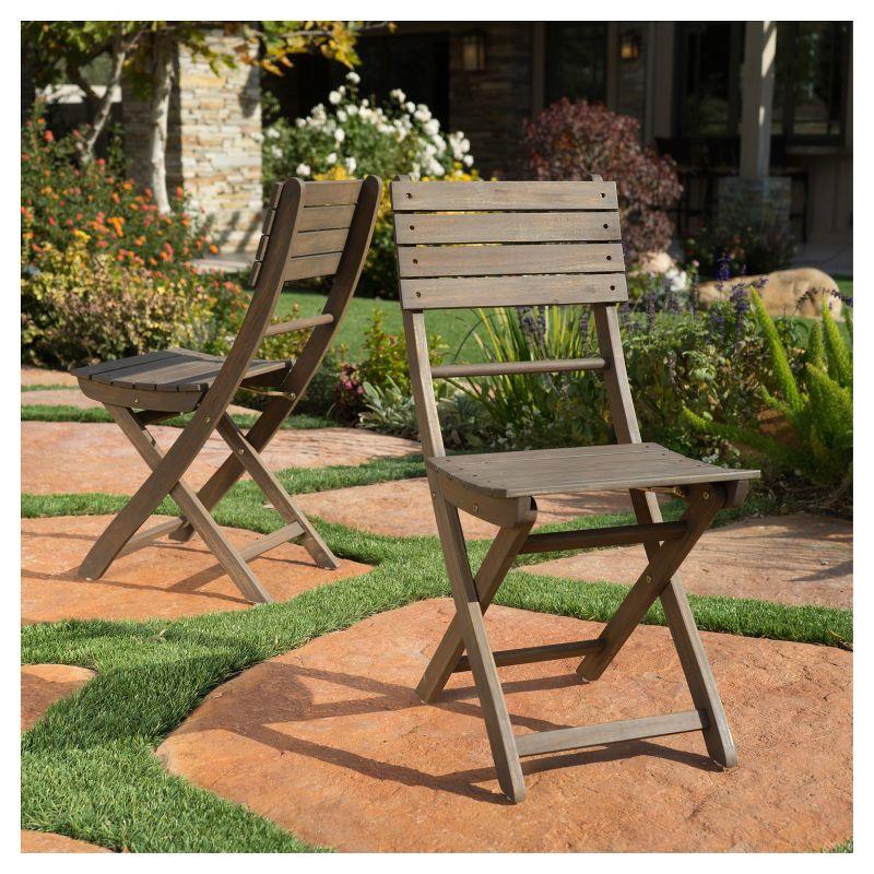 Positano Set of 2 Acacia Wood Foldable Dining Chairs - Gray Finish - Christopher Knight Home: Outdoor, Weatherproof, No Assembly Required