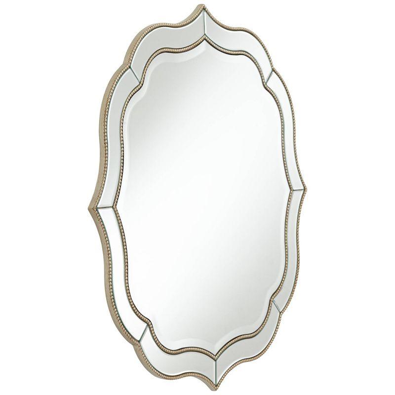 Noble Park Laureen Scalloped Round Vanity Wall Mirror Modern Beveled Glass Champagne Gold Beaded Frame 32" Wide for Bathroom Living Room Home Entryway