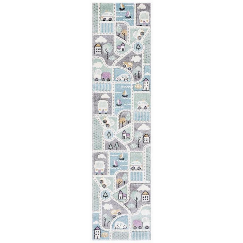 Carousel Kids  CRK193 Loomed Indoor Runner Rug - Grey/Light Blue - 2'x8' - Safavieh