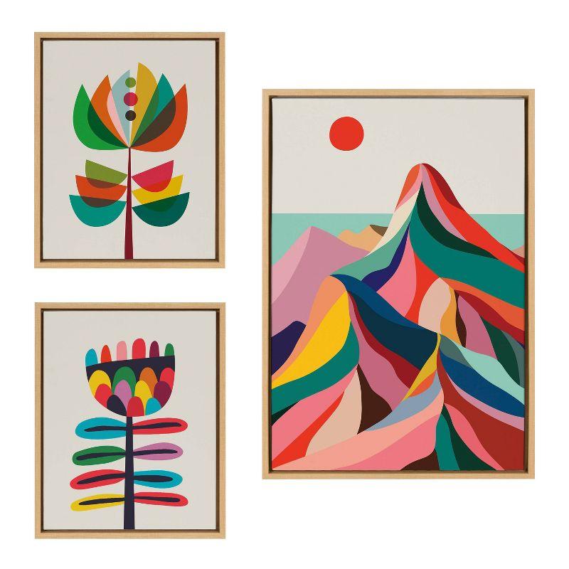 Colorful Modern Mountain and Botanical Canvas Art Set