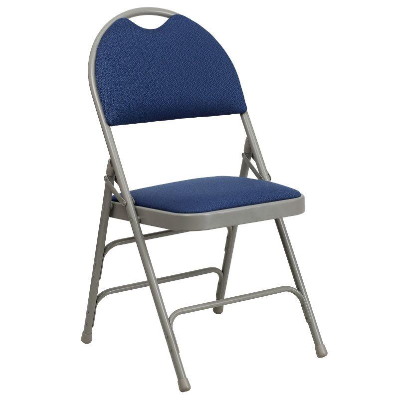 Navy Fabric Armless Metal Folding Chair with Easy-Carry Handle