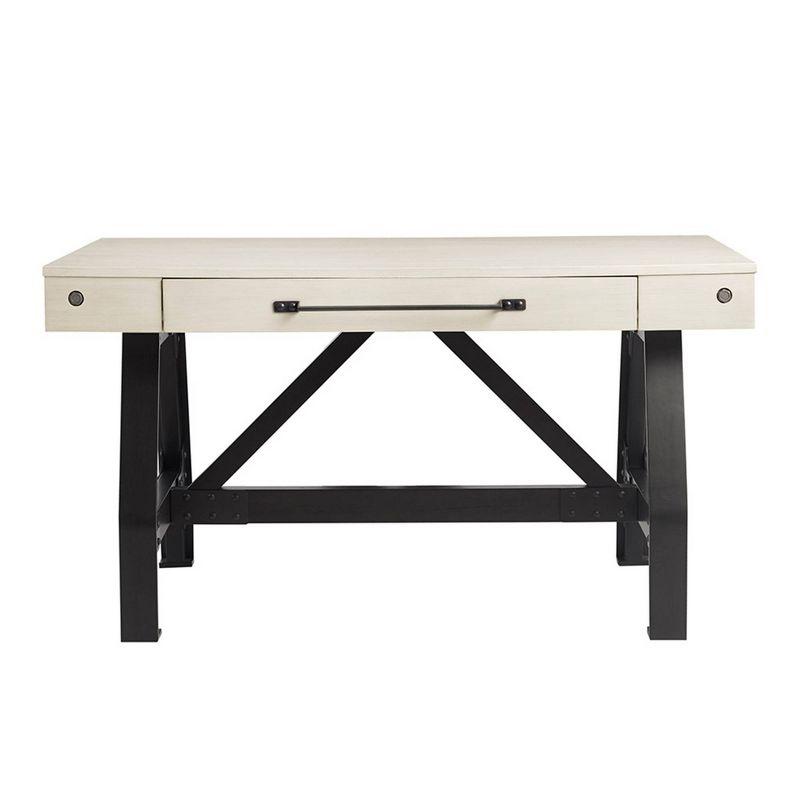 Lancaster Desk Reclaimed White: Ink+Ivy, Graphite Solid Wood Base, Large Drawer, Antique Cream Finish