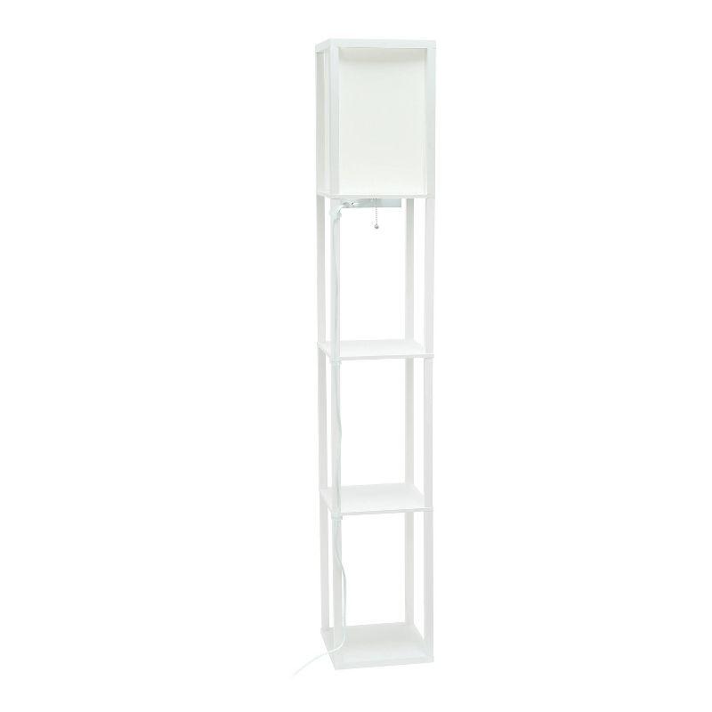 Simple Designs Floor Lamp Etagere Organizer Storage Shelf with 2 USB Charging Ports and Linen Shade White: Modern Pull Chain, ETL Listed