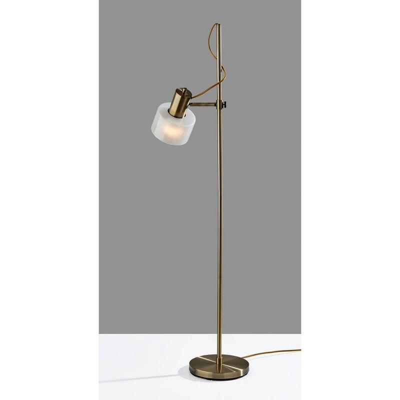 Adesso Rhodes Floor Lamp Brass: Antique Finish, Adjustable Glass Shade, ETL Listed, 56" Height