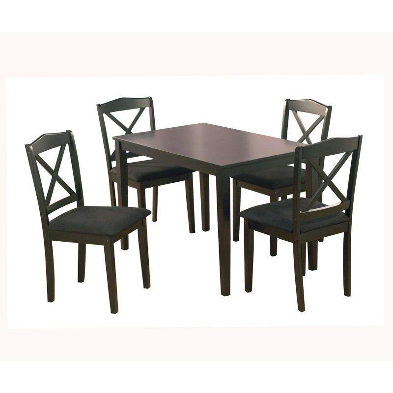 Buylateral 5pc Mason Farmhouse Crossback Rectangular Dining Set Black: Microfiber Upholstered Chairs, Seats 4