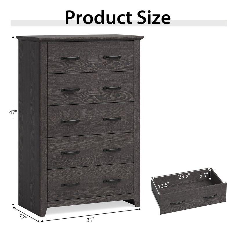 Costway 5 Drawer Chest Storage Dresser Tall Cabinet Organizer Bedroom Hallway Dark Grey/Walnut