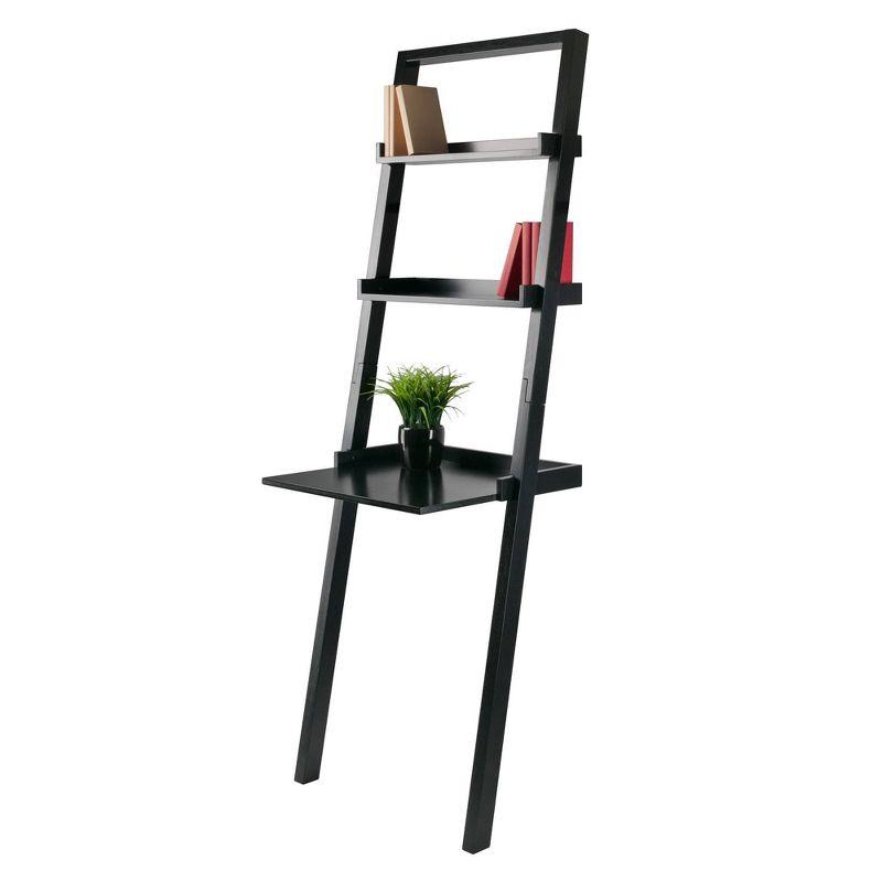 69.36" Bellamy Leaning Desk with 2 Shelves Black - Winsome: Traditional Style, Spot Clean, No Storage