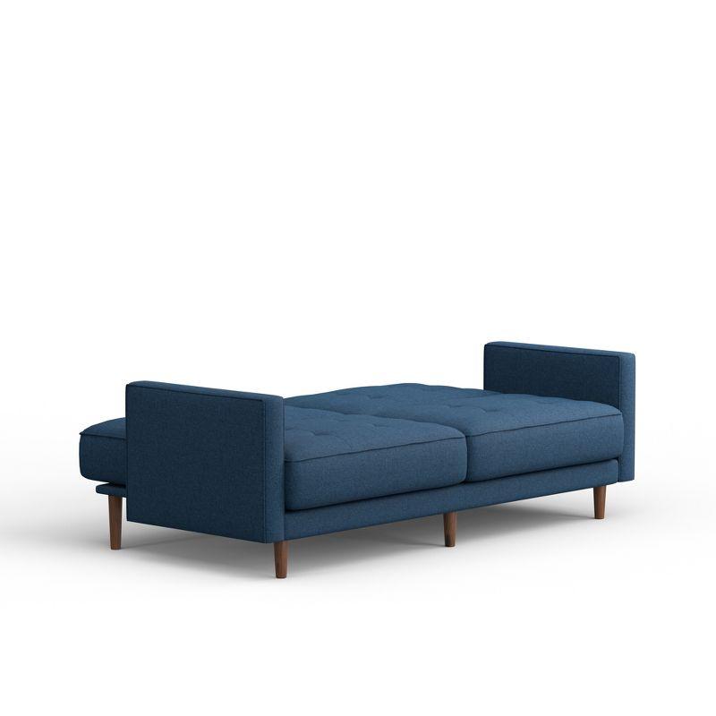 Mies 81.5" Linen Fabric Tufted Sleeper Sofa with Track Arms in Blue