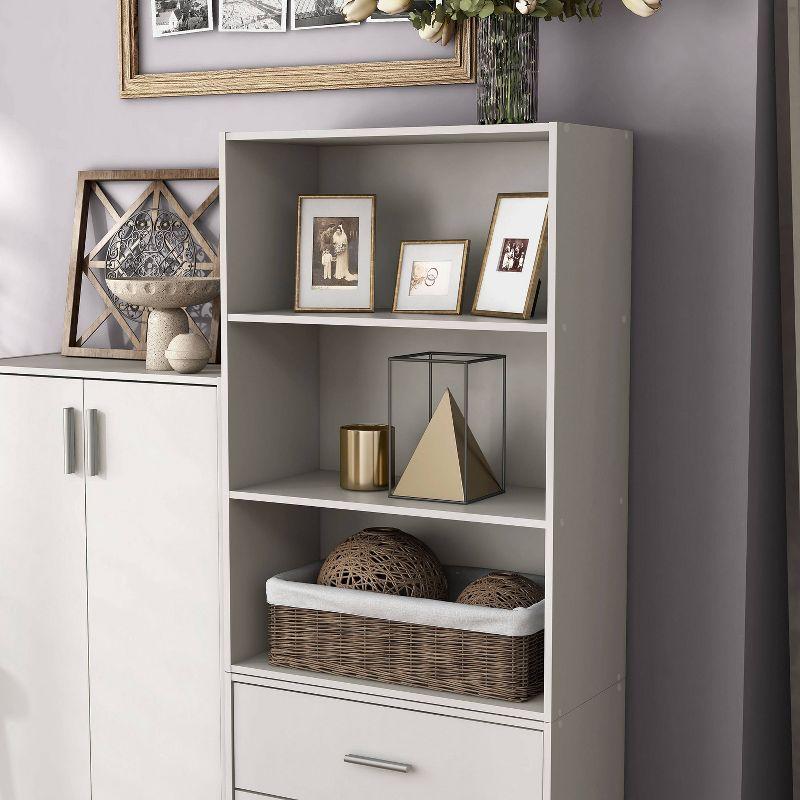 24/7 Shop At Home 35" Silkpath Modern 3 Tier Stackable and Modular Open Bookcase White: MDF Construction, 11" Cube Compatible