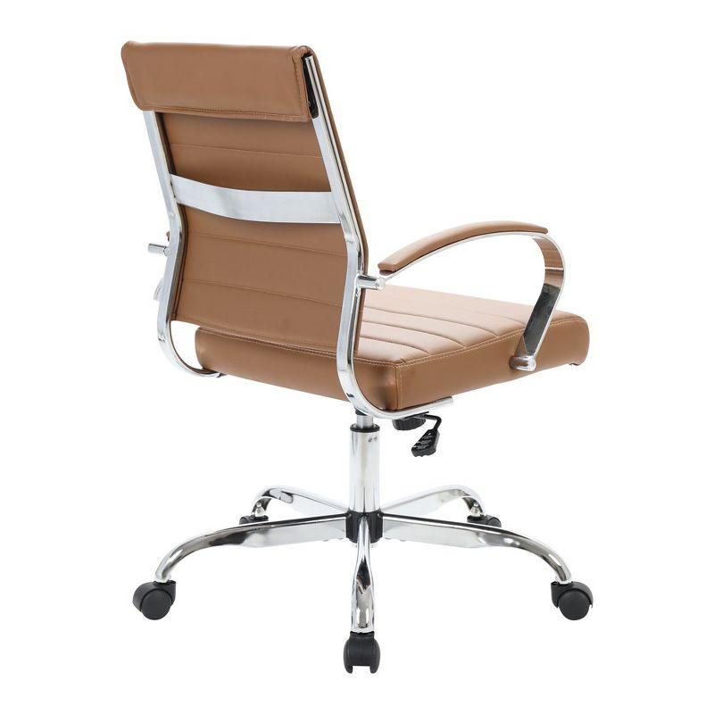 LeisureMod Benmar Mid-Back Office Conference Chair Upholstered in Leather with Swivel and Tilt in Brown