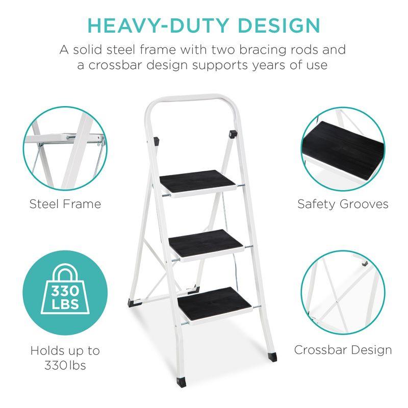 Best Choice Products 3 Step Ladder Folding Lightweight Step Stool for Home w/ Non-Slip Feet, Padded Steps, 330lb White