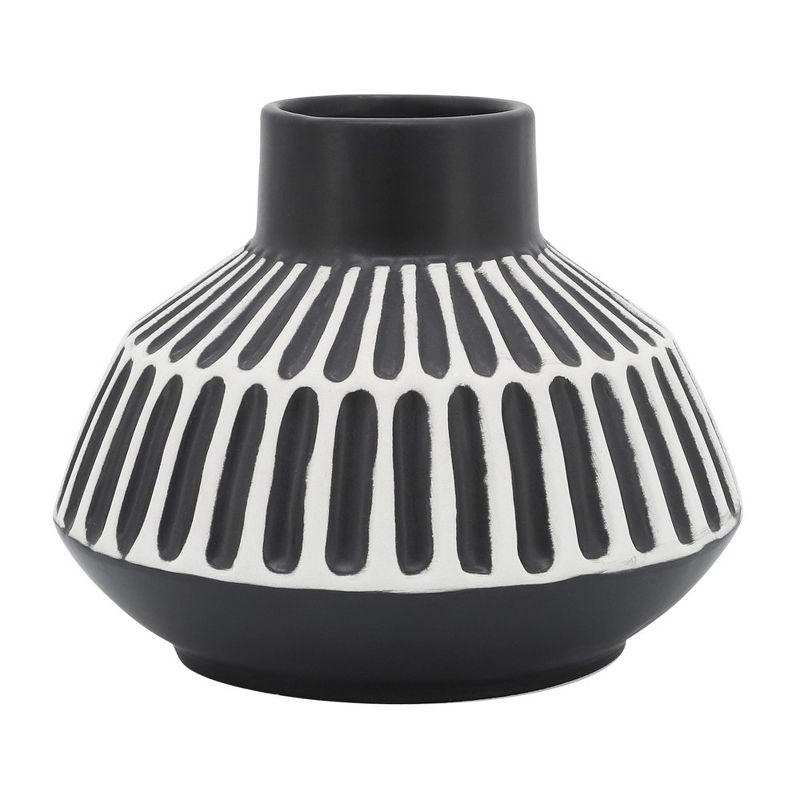 Black and White Ceramic Geometric Table Vase, 7"