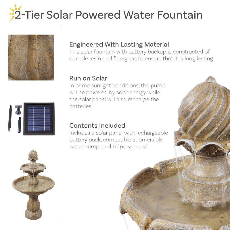 Sunnydaze Outdoor 2-Tier Solar Powered Water Fountain with Battery Backup and Submersible Pump - 35" - Earth Finish