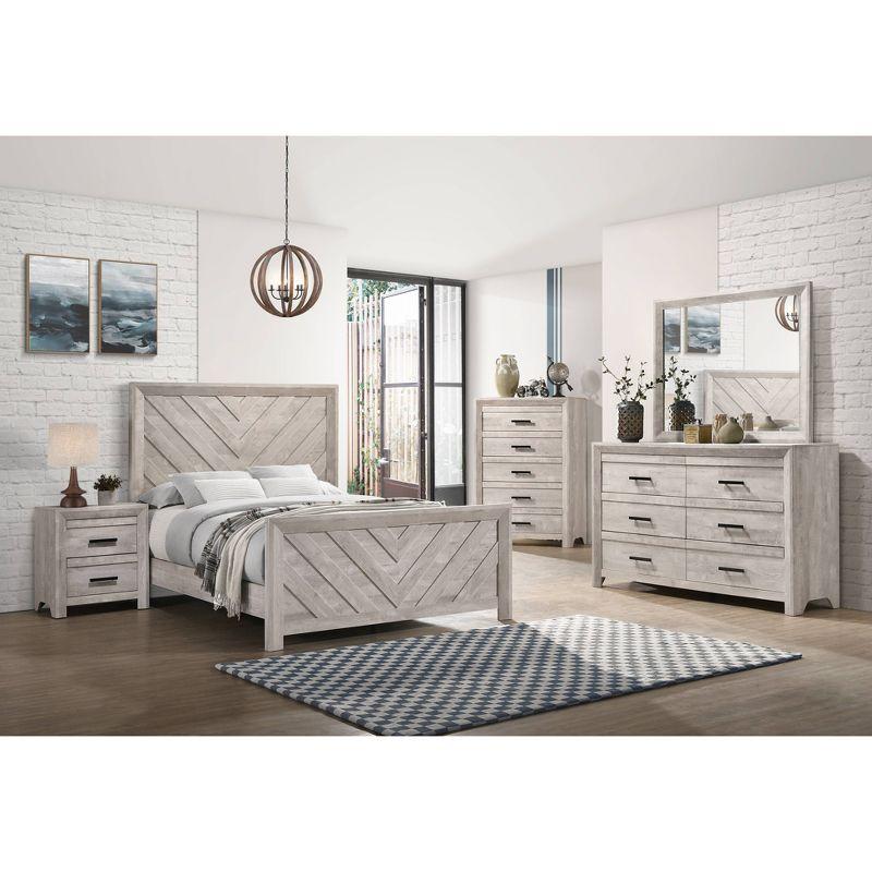 Keely White Wood King Panel Bed with Chevron Detailing