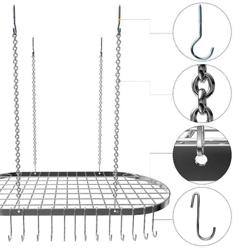 Vdomus 33" x 17" Hanging Pot Rack and Pan Ceiling Rack with 15 Hooks for Kitchen Organization, Silver