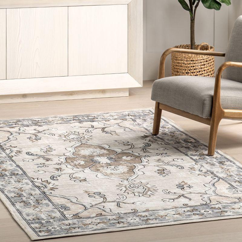 Nuloom Adair Traditional Floral Machine Washable Indoor Area Rug, 4' x 6', Gray