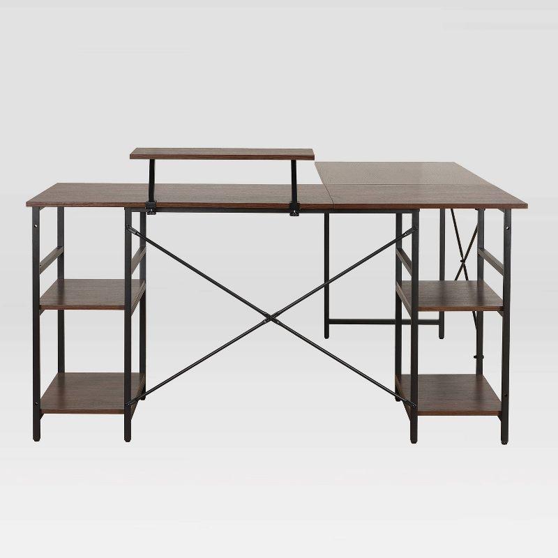 Inbox Zero Techni Mobili L-Shape Industrial Desk With Storage Shelves | Wayfair