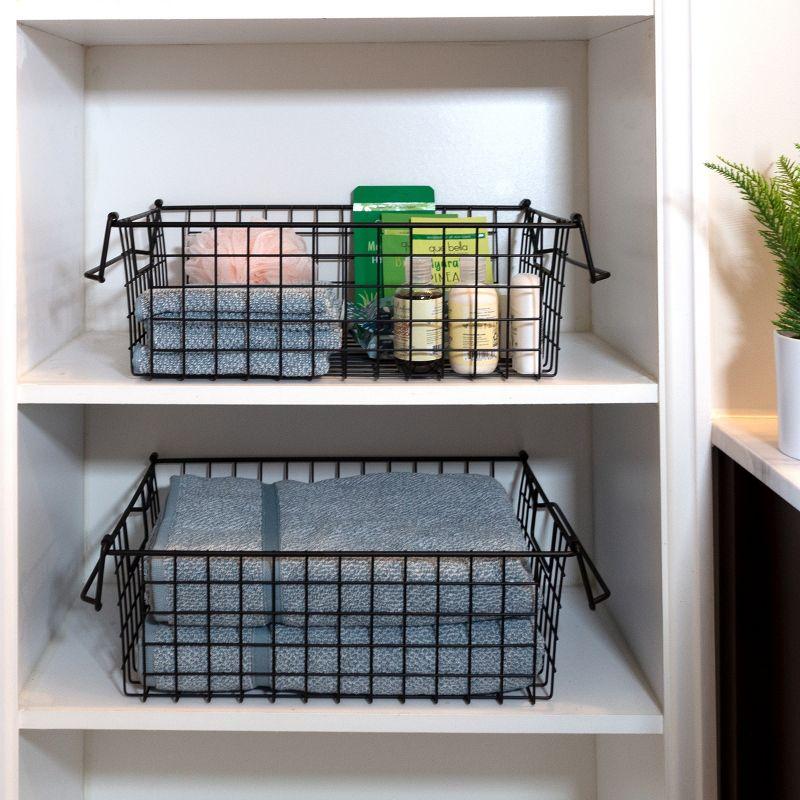 Black Metal Wire Stackable Storage Bins, Set of 2