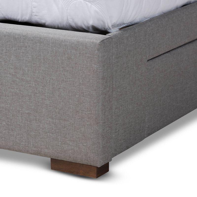 King Leni Bed Frame Gray - Baxton Studio: Storage Drawers, Polyester Upholstery, Foam Padded, Wood Block Feet