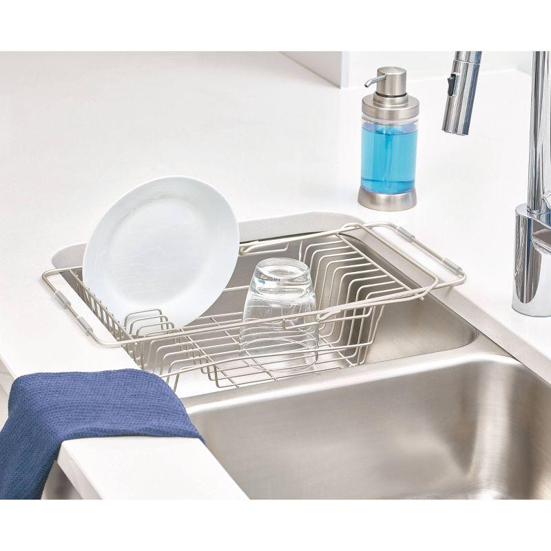 iDESIGN Classico Steel Wire Adjustable Over The Sink/Countertop Dish Drainer Satin: Freestanding Metal Kitchen Rack