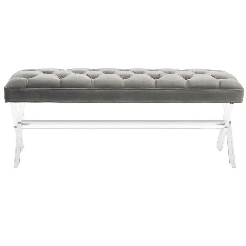 Transitional 48'' Gray Velvet Bench with Acrylic Legs