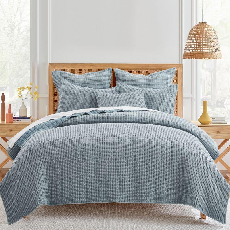 Chambray Blue Organic Microfiber King Quilt Set