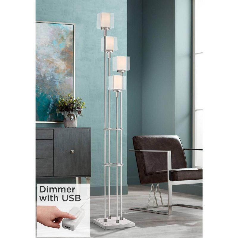 Sleek Brushed Nickel 72" Tree Floor Lamp with USB Charging Port