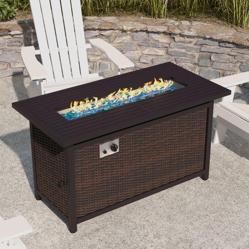 Flash Furniture Outdoor 50,000 BTU Fire Table with Steel Top and Wicker Base-Black/Espresso