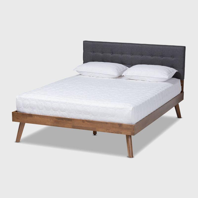 Devan Fabric Upholstered Walnut Finished Platform Bed - Baxton Studio