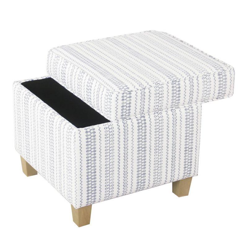 Cole Classics Square Storage Ottoman with Lift Off Top Blue Striped - HomePop: Farmhouse Accent, Wood Legs