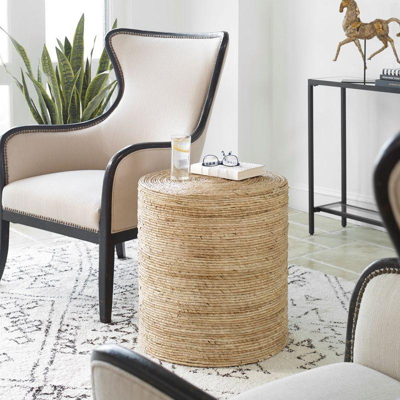 Rora Round Coastal Brown Woven Accent Table