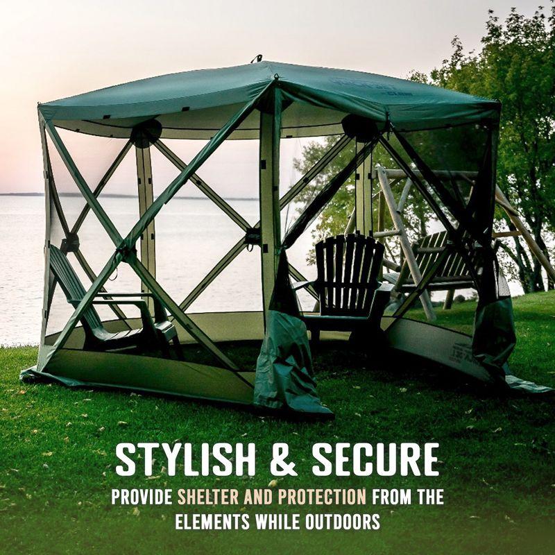 CLAM Quick-Set Venture 9 x 9 Foot Portable Pop-Up Outdoor Camping Gazebo Screen Tent 5 Sided Canopy Shelter with Ground Stakes and Carry Bag, Green